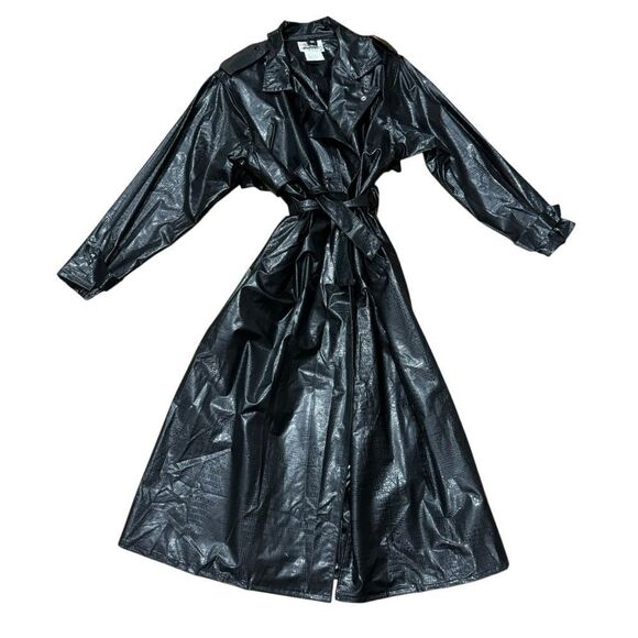 Wippette Ken Sporn Vintage Vinyl Croc Embossed Print Double Breasted Trench Coat - Picture 11 of 13